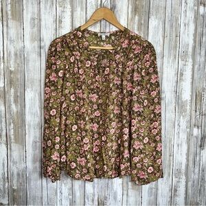 Jessica Simpson Green Floral Popover Blouse